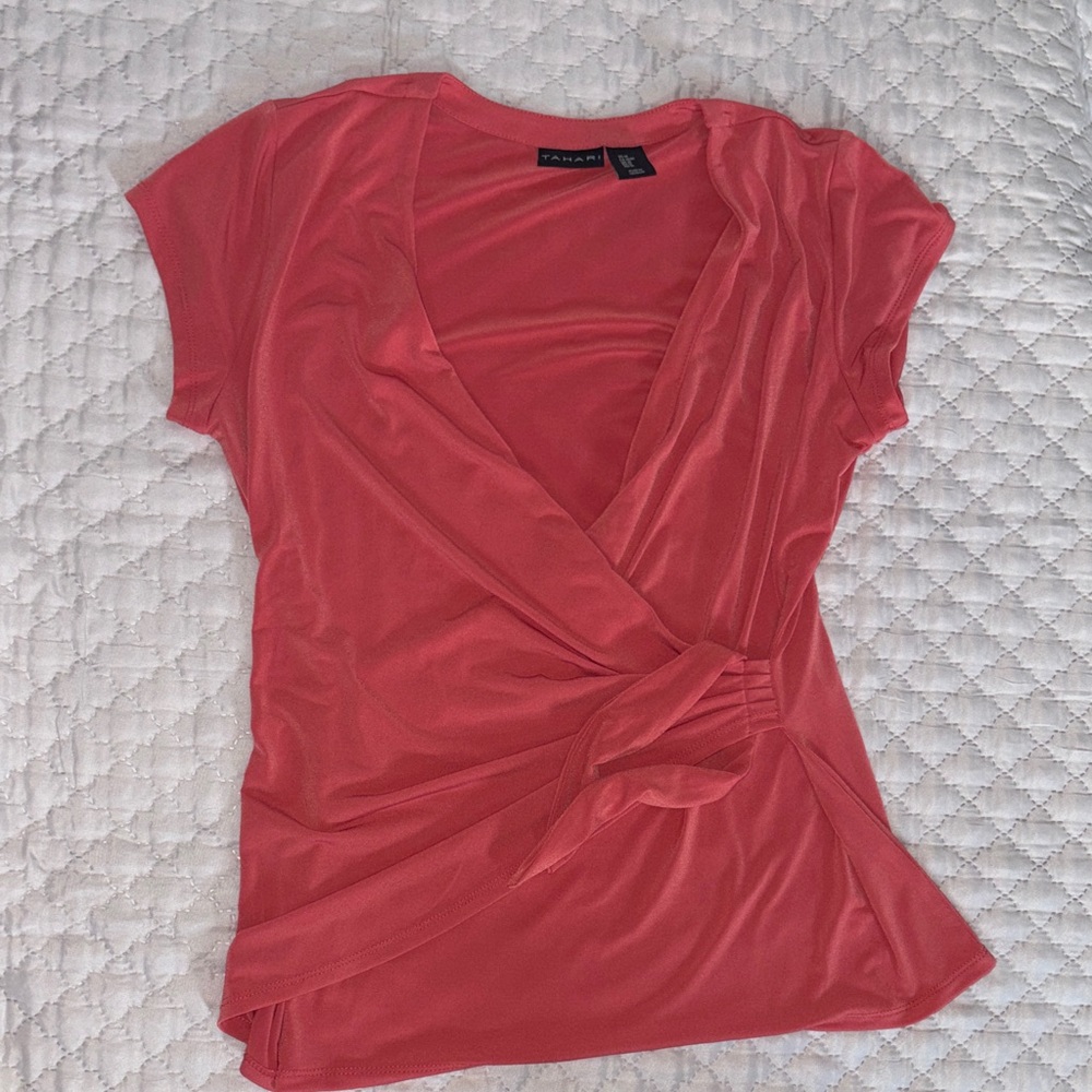 Tahari Coral Wrap-Front Short Sleeve Top
